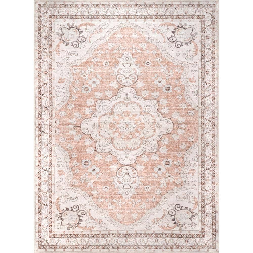 Nuloom Tracie Pet Friendly Machine Washable Floral Medallion Area Rug, 8' x 10', Peach