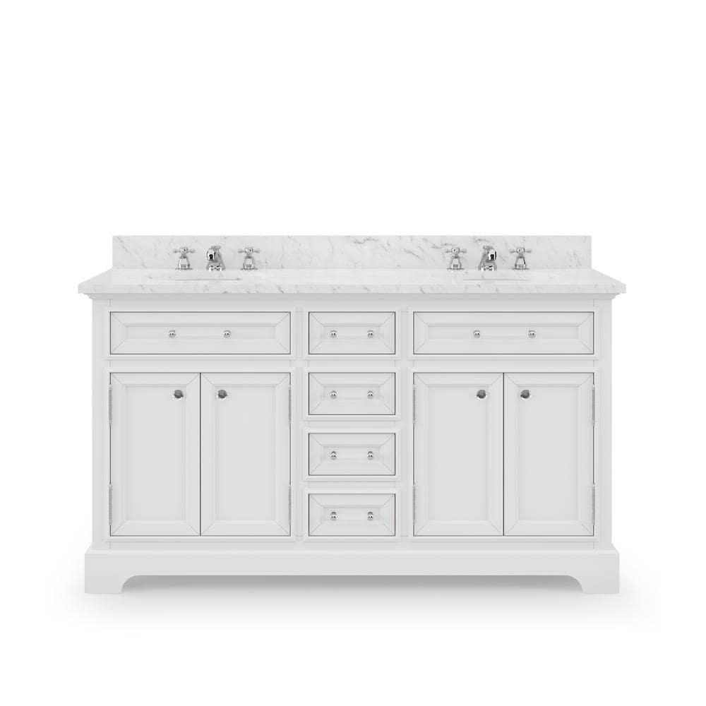 Water Creation Derby 60" Wood Double Bathroom Vanity in Pure White & Chrome