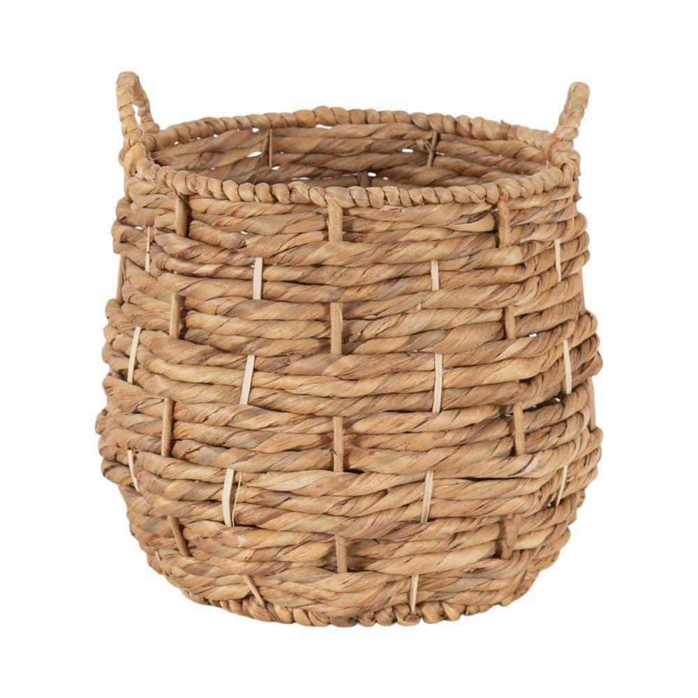 Kate and Laurel Livia Modern Woven Storage Basket, 13 x 13, Natural Water Hyacinth, Boho Wicker Basket for Use as Nursery Storage, Mini Laundry Basket, or Living Room Blanket Basket