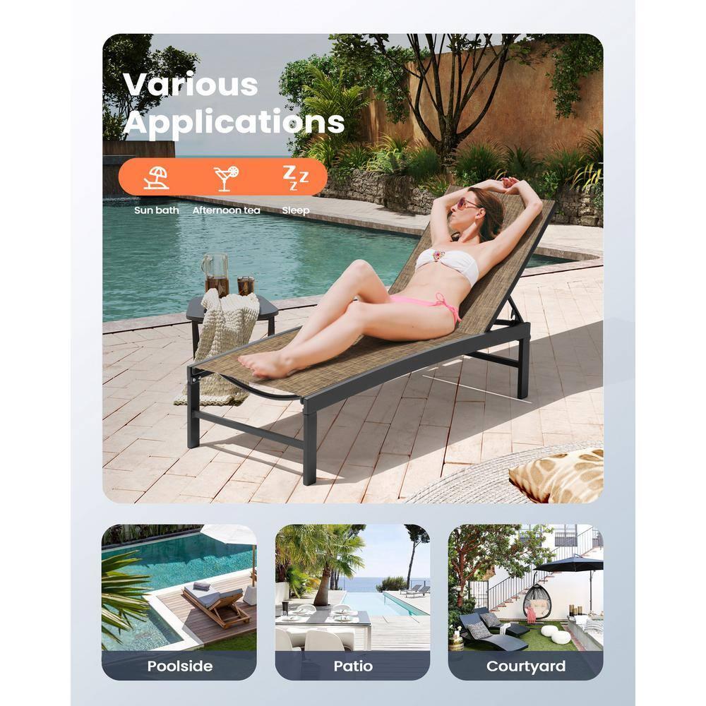 Pellebant  Outdoor Aluminum Patio Chaise Lounge Chair Adjustable - N/A Gray&Brown