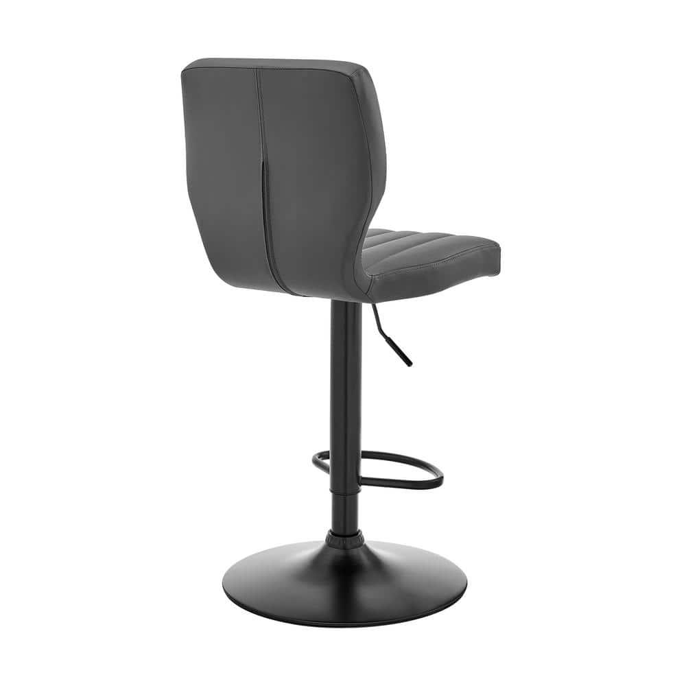 Contemporary Gray Leather Swivel Bar Stool with Adjustable Height