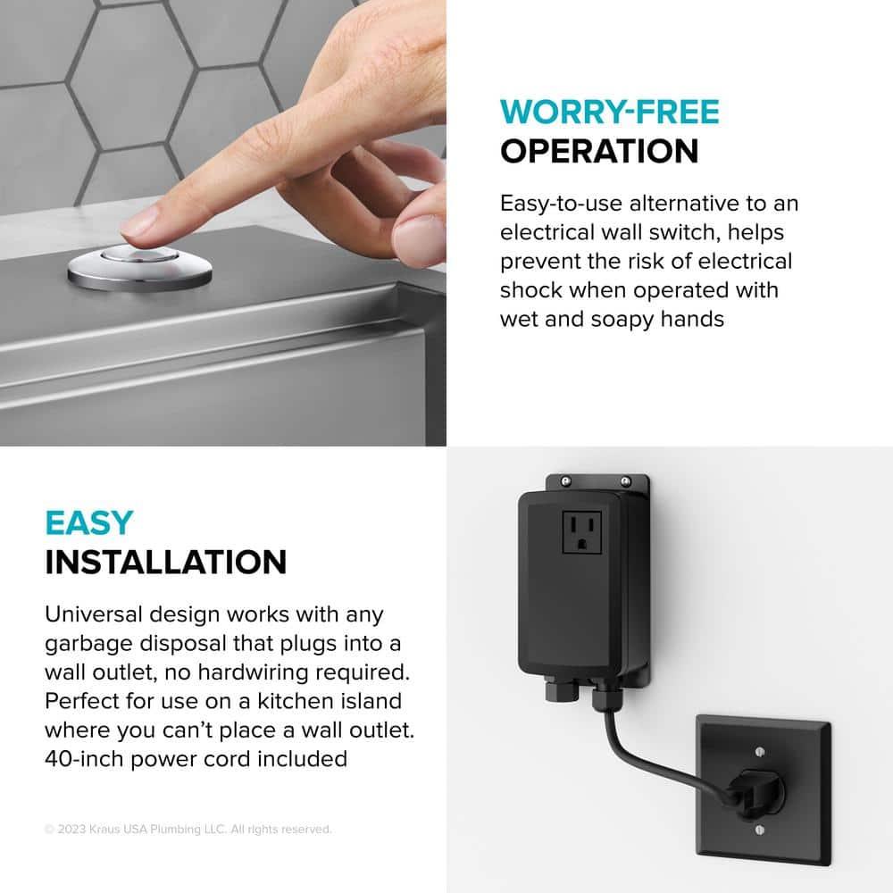 Kraus KRAUS Garbage Disposal Air Switch Kit with Push Button, AC Adapter, Power Cord, and Air Tube Included