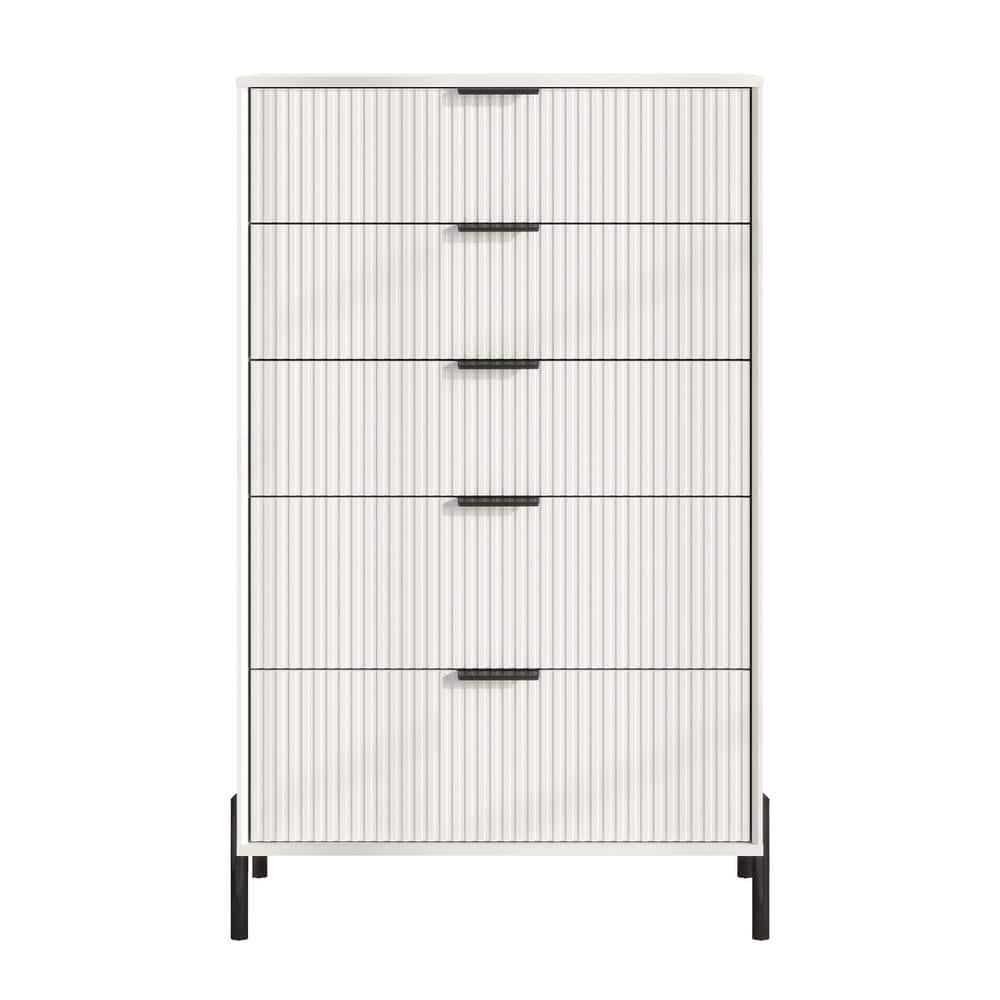 Festivo 5 Drawer Chest of Drawers Off-White: Modern Vertical Storage, MDF Construction, Includes Anti-Tip Kit