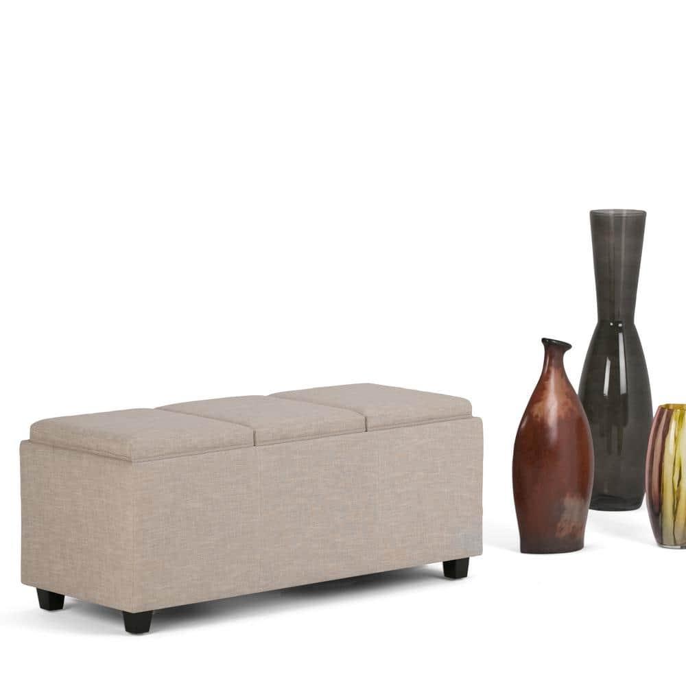 Simpli Home Avalon 42"W Upholstered Storage Ottoman with 3 Flip-Over Serving Trays