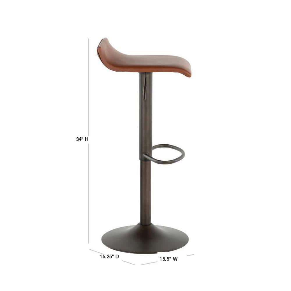 Contemporary Swivel Adjustable Brown Leather Bar Stool