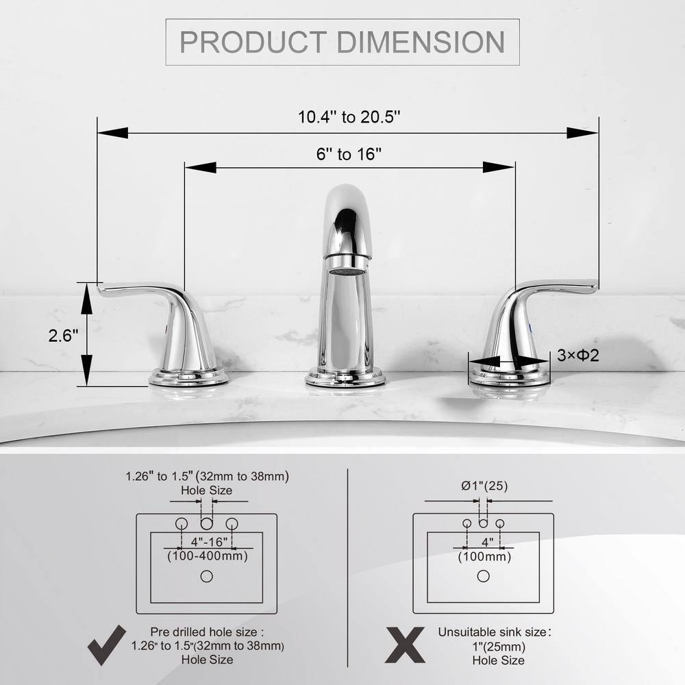 Aleasha Widespread Bathroom Sink Faucet, 3 Hole Faucet With Pop-Up Drain