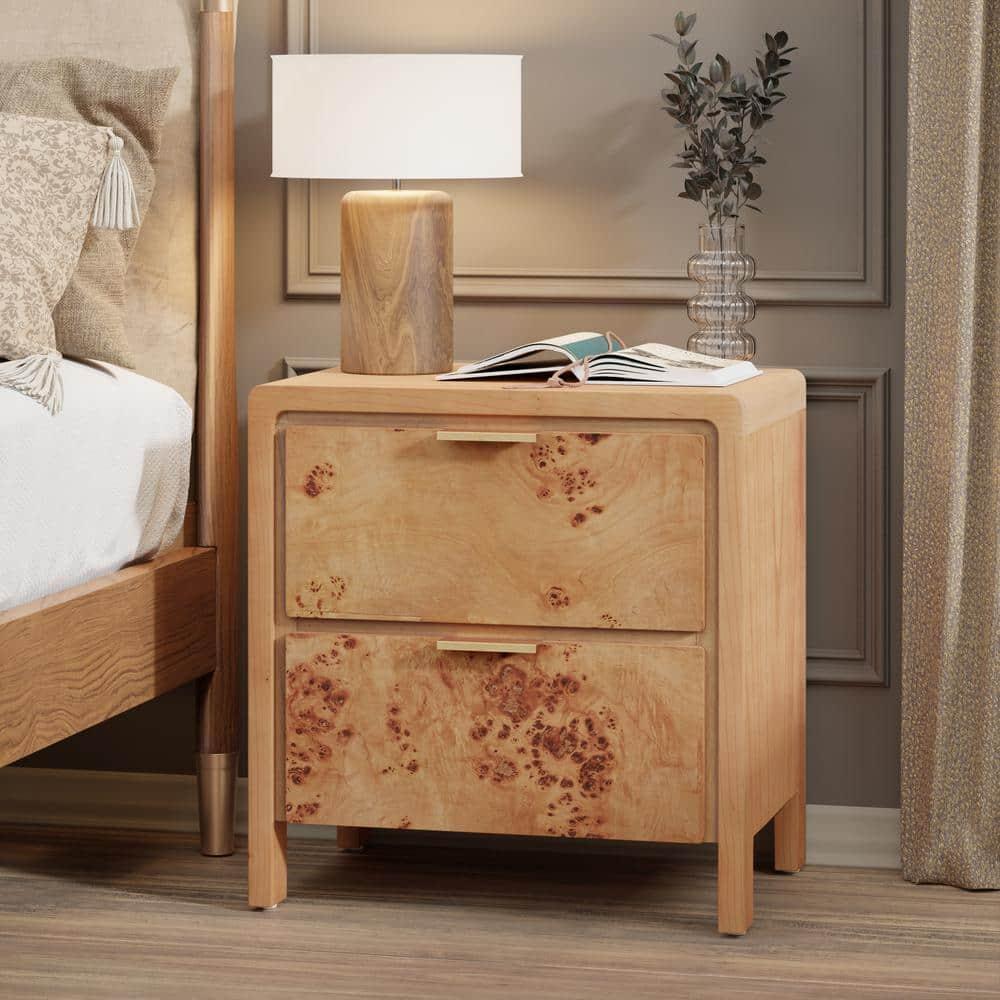 COZAYH Fully-Assembled Farmhouse Nightstand with Drawer, 2-Drawer Distressed Wood Retro Accent Bedside Table, Small Nightstand Organizer, Mid Century Modern End Table for Bedroom