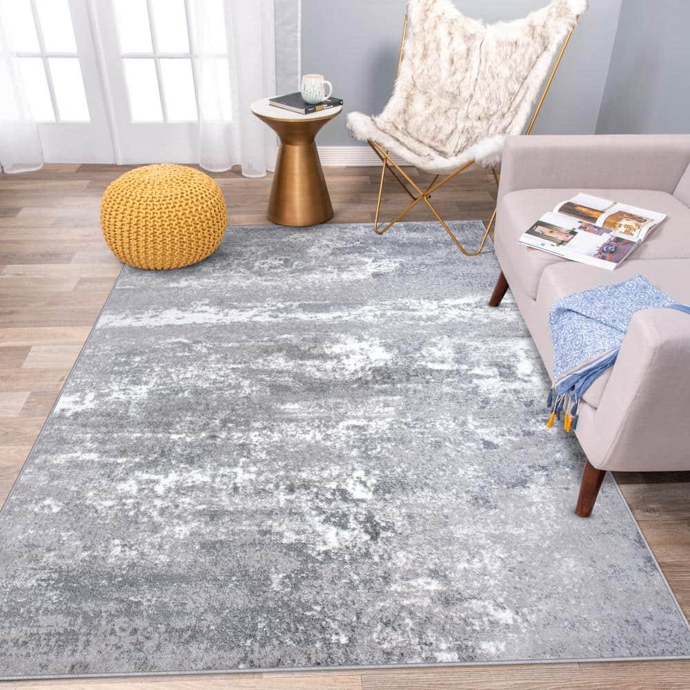 World Rug Gallery Distressed Abstract Watercolor Gray 7'10" x 10' Area Rug