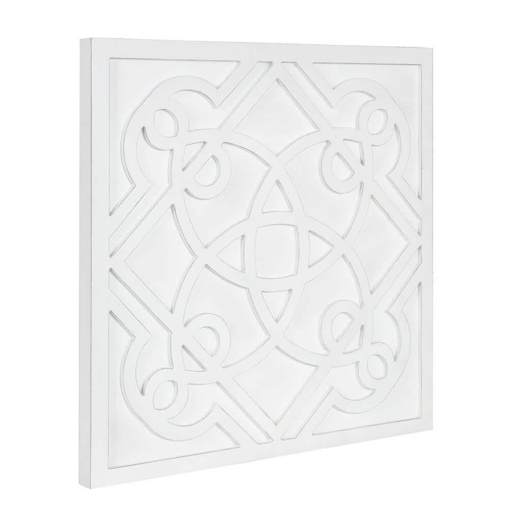 Kate and Laurel Mercador Square Wooden Wall Art Plaque, White, 24 x 24, Modern Farmhouse Dimensional Wood Wall Art Plaque for Simple Coastal Home Decor Design