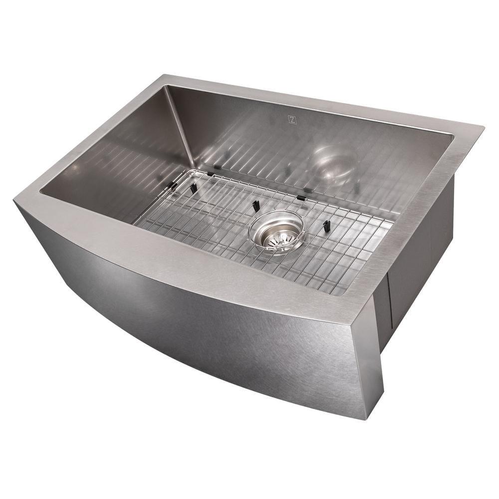 ZLINE 30 in. Zermatt Farmhouse Apron Mount Single Bowl DuraSnow Stainless Steel Kitchen Sink W/ Bottom Grid (SAS-30S)