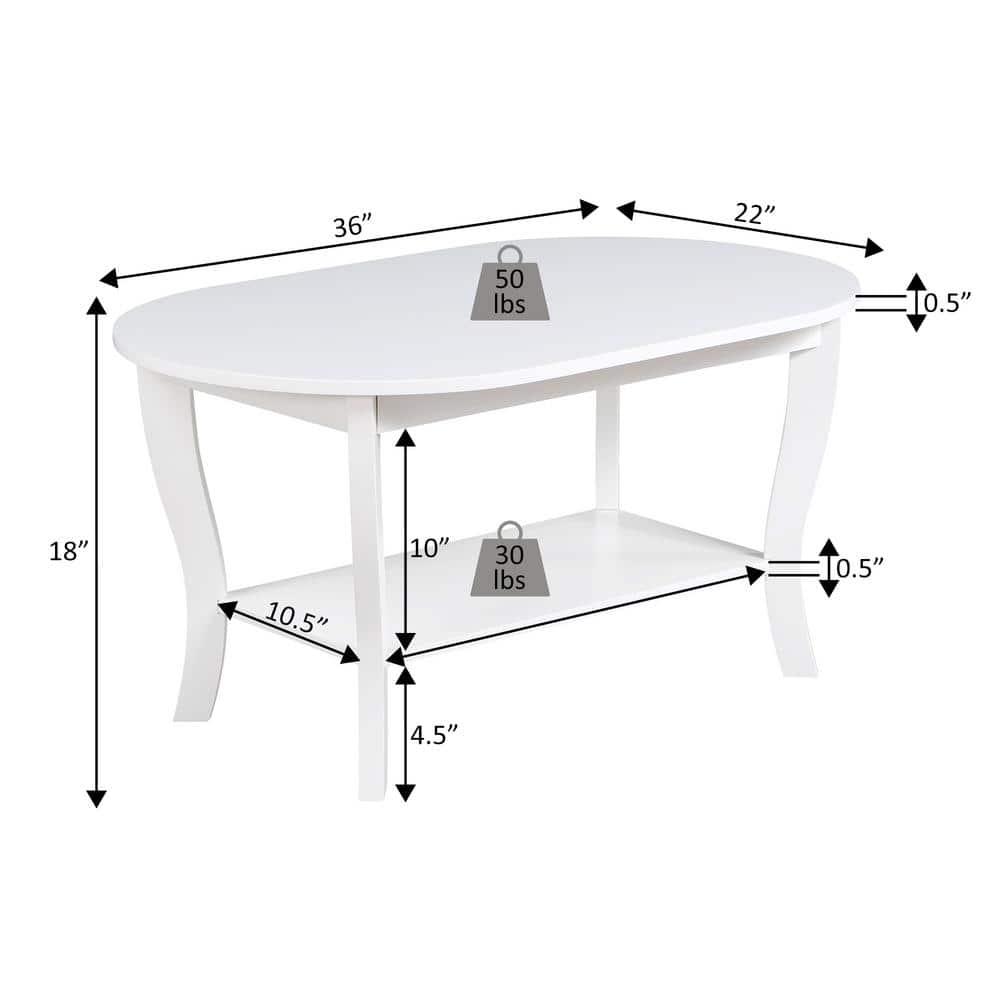 Convenience Concepts American Heritage Oval MDF Coffee Table with Shelf, White