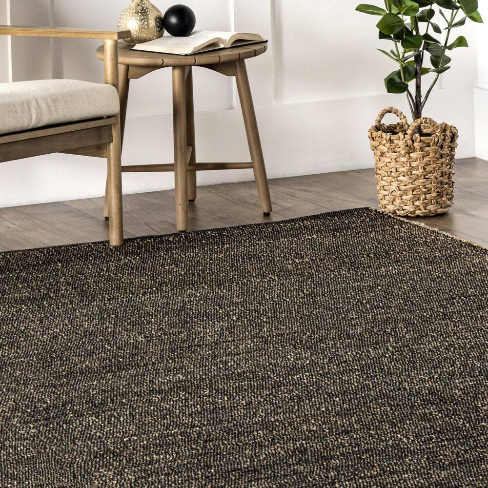 Nuloom 9x12 Elfriede Jute & Cotton Hand Woven Indoor Area Rug, Charcoal, Solid Rustic Farmhouse Style Natural Fiber Bedroom, Living Room,