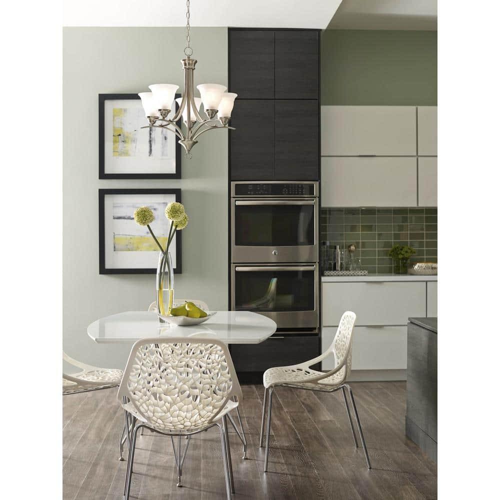 Progress Lighting, Trinity Collection, 5-Light Chandelier, Brushed Nickel, Etched Glass Shades