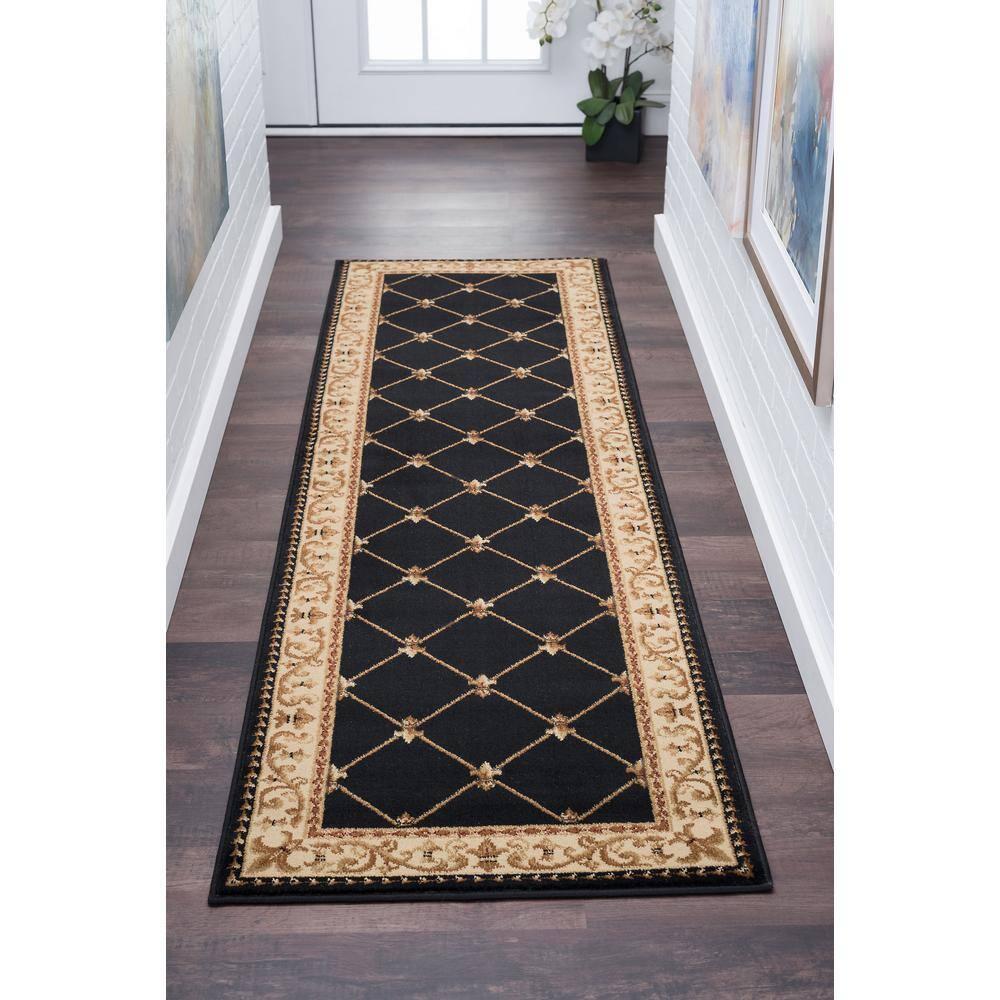 Tayse Sensation Area Rug SNS4883 Traditional Black Swirls Lines 2' 3" x 10' Rectangle