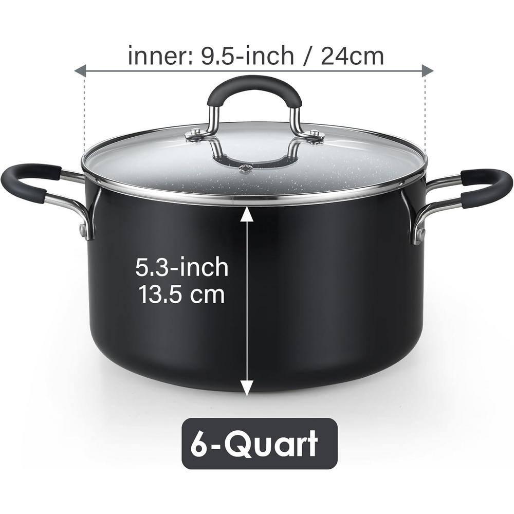Cook N Home 6-Quart Nonstick Stockpot with Lid, Professional Granite Stock Pot Non Stick Soup Gumbo Pasta Cooking Pot with Silicone Handle, Heavy Gauge Aluminum Induction Cookware, Marble