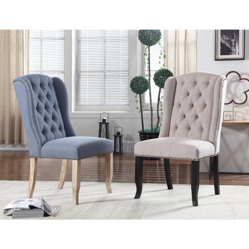 Best Master Huntington Tufted Back Fabric Dining Side Chair- Sea Blue (Set of 2)