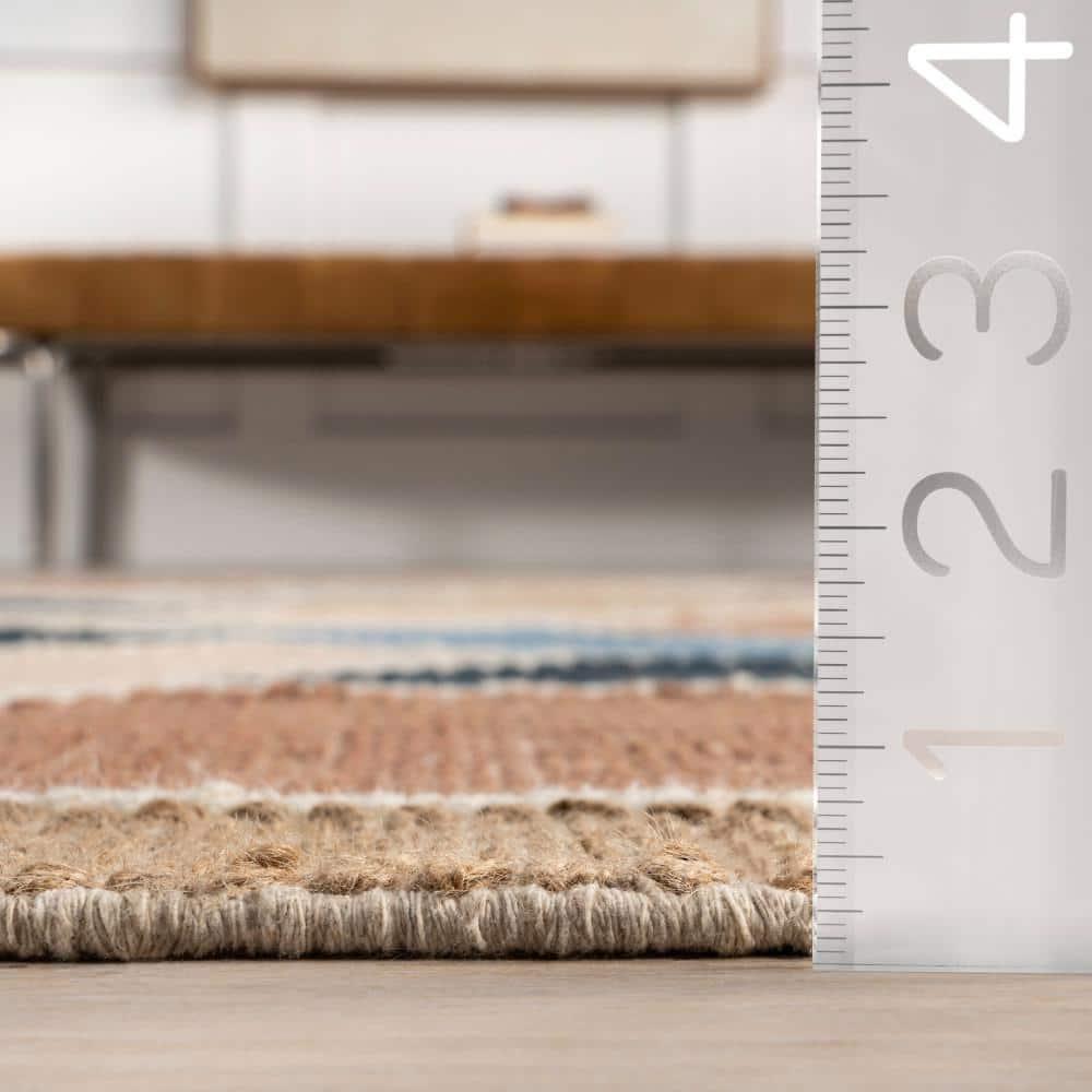 Nuloom Rhea Geometric 5x8 Wool Jute Indoor Area Rug for Dining Room Rug Neutral Rug Living Room Rug Kitchen, Blue
