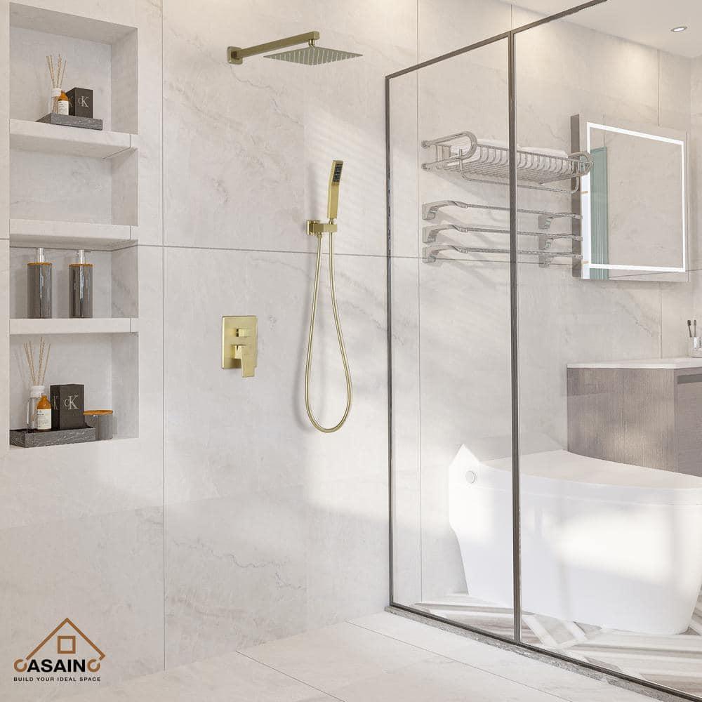 CASAINC 10'' Wall Mounted Shower System with Handheld Sprayer, Brushed Gold