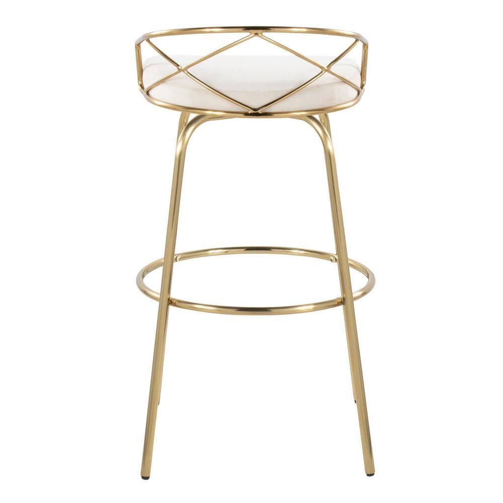 Set of 2 Charlotte Barstools Gold/Cream - LumiSource: Velvet Upholstery, Metal Base, Swivel Seat, Footrest