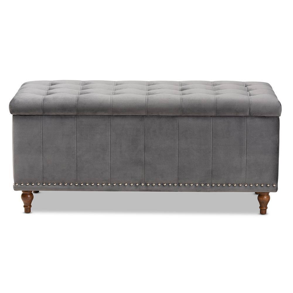 Kaylee Velvet Upholstered Button Tufted Ottoman Bench with Interior Storage - Baxton Studio