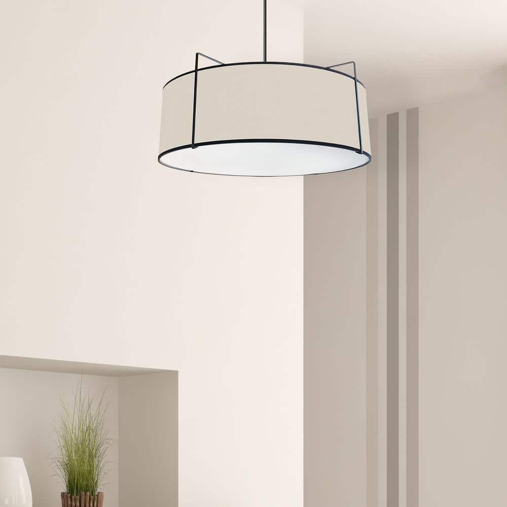 Dainolite  Trapezoid Contemporary Black Luxury Pendant Light  Modern Pendant Light w/ Cream Tapered Drum Shade