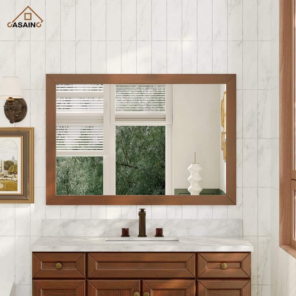 CASAINC  48in Solid Wood Framed Mirror in Multiple Color Frames Brown