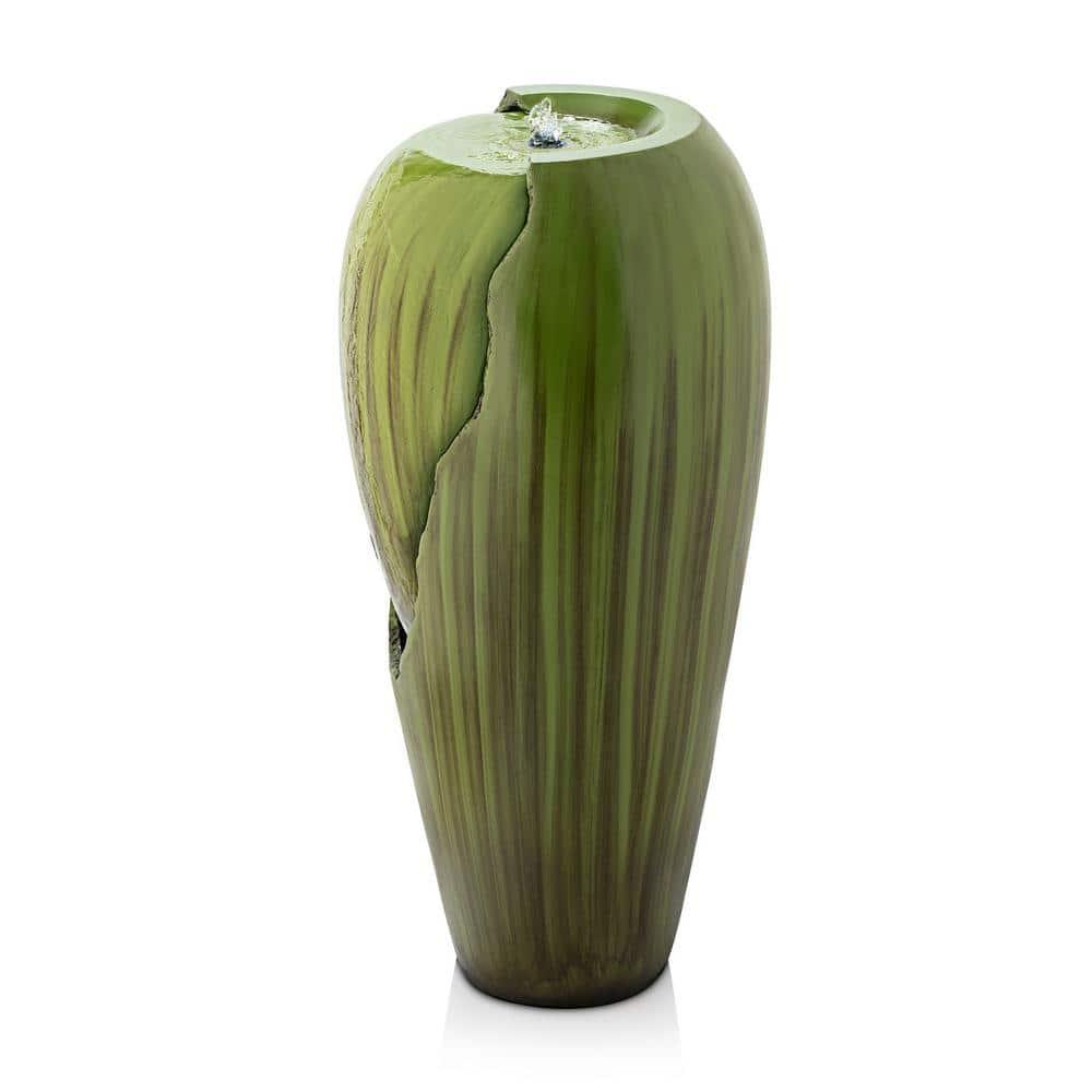 Green Antique Jar Outdoor Water Fountain with LED Lights