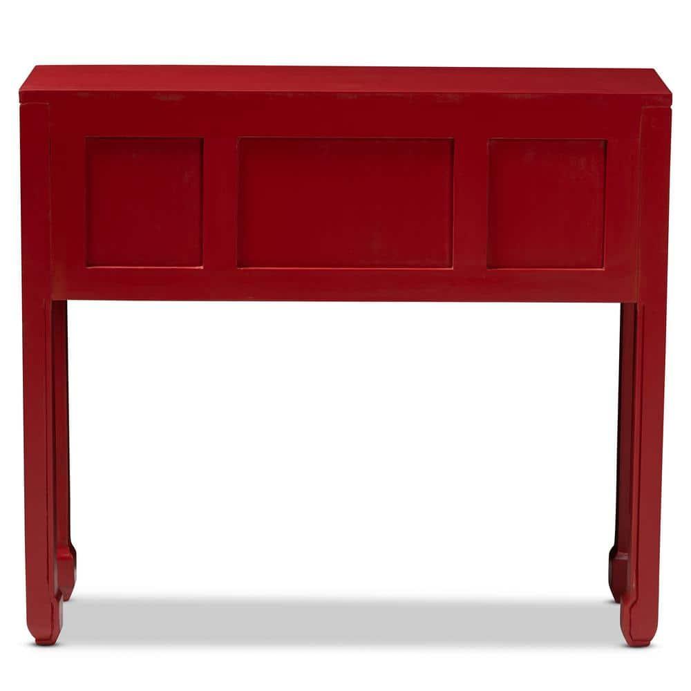 Melodie 6 Drawer Console Table Red - Baxton Studio: Antique-Inspired, Bayur Wood, Bronze Handles