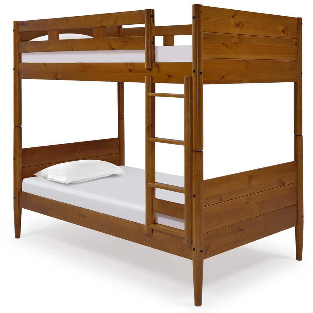 Mid Century Modern Bunk Bed Twin over Twin - Castanho Finish