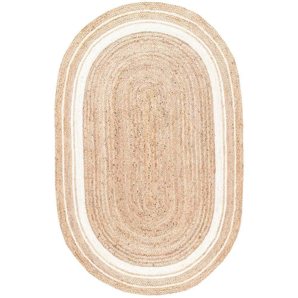 nuLOOM Rikki Coastal Braided Jute Area Rug, Oval 3' x 5', Off White