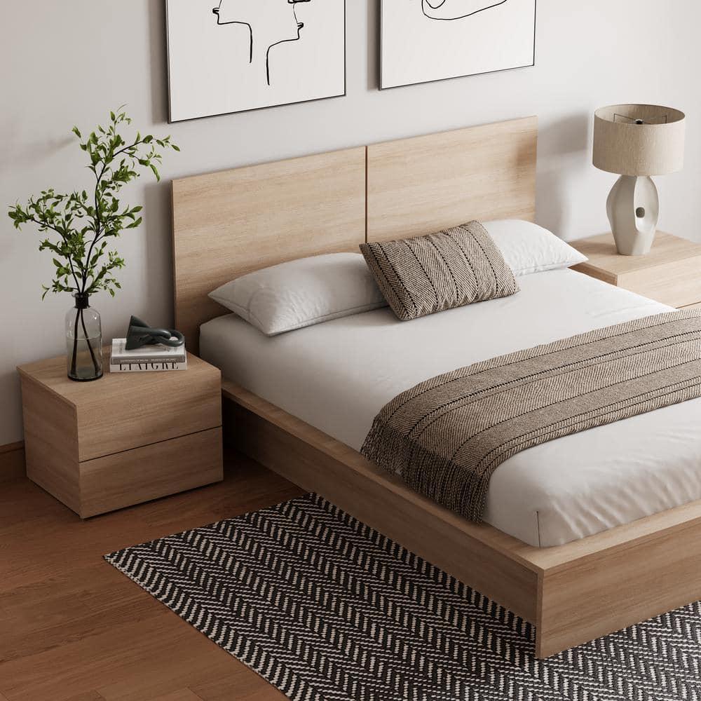 Nexera Queen 4pc James Bedroom Set Natural Blonde: Modern Minimalist Design with Platform Bed & Nightstands