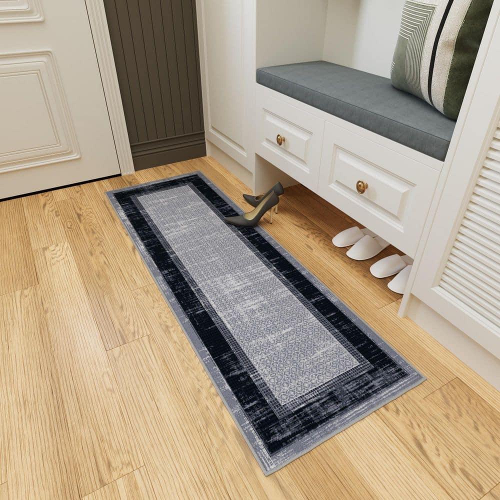 Non-Slip Bordered Area Rug For Living Room, Hallway Runner, Entryway Rug