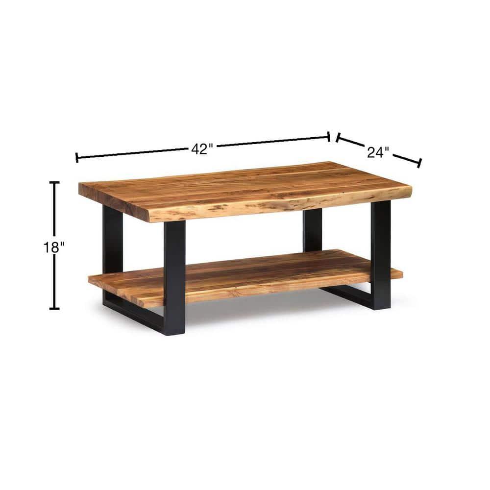 Alpine Live Edge Wood Coffee Table Natural - Alaterre Furniture: Acacia Sofa Table, Metal Legs, Rectangular