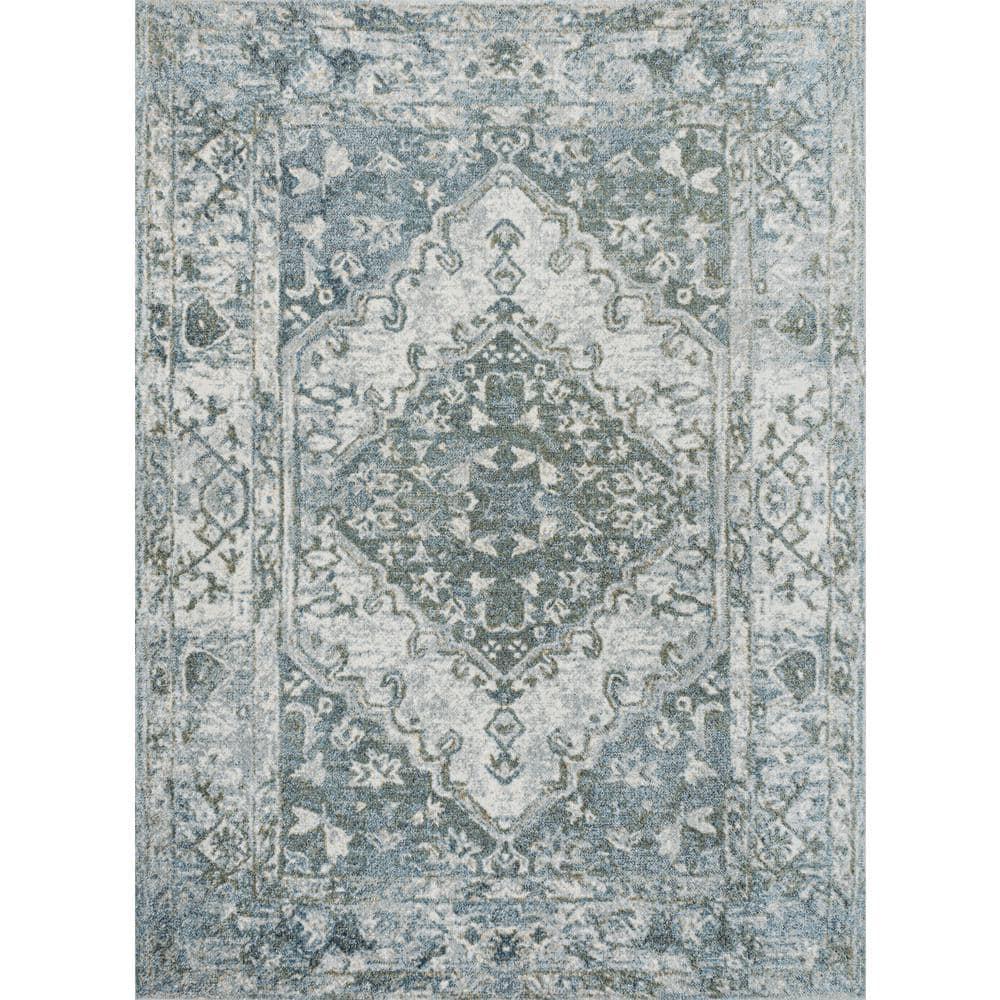 JONATHAN Y Pavel Distressed Medallion Low-Pile Machine-Washable Light Gray/Blue 5 ft. x 8 ft. Area Rug
