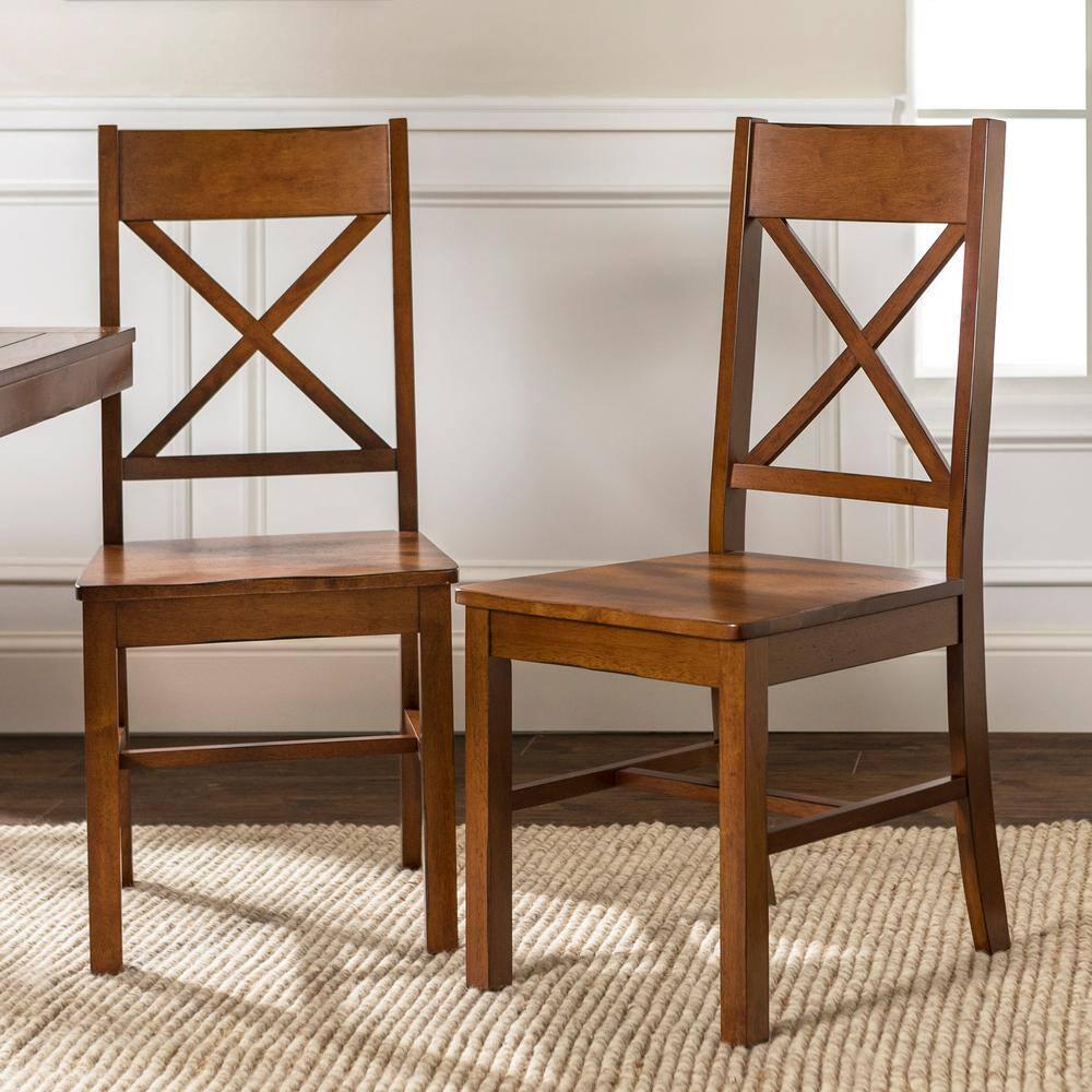 Walker Edison Traditional Wood Dining Chair, Set of 2, Antique Brown