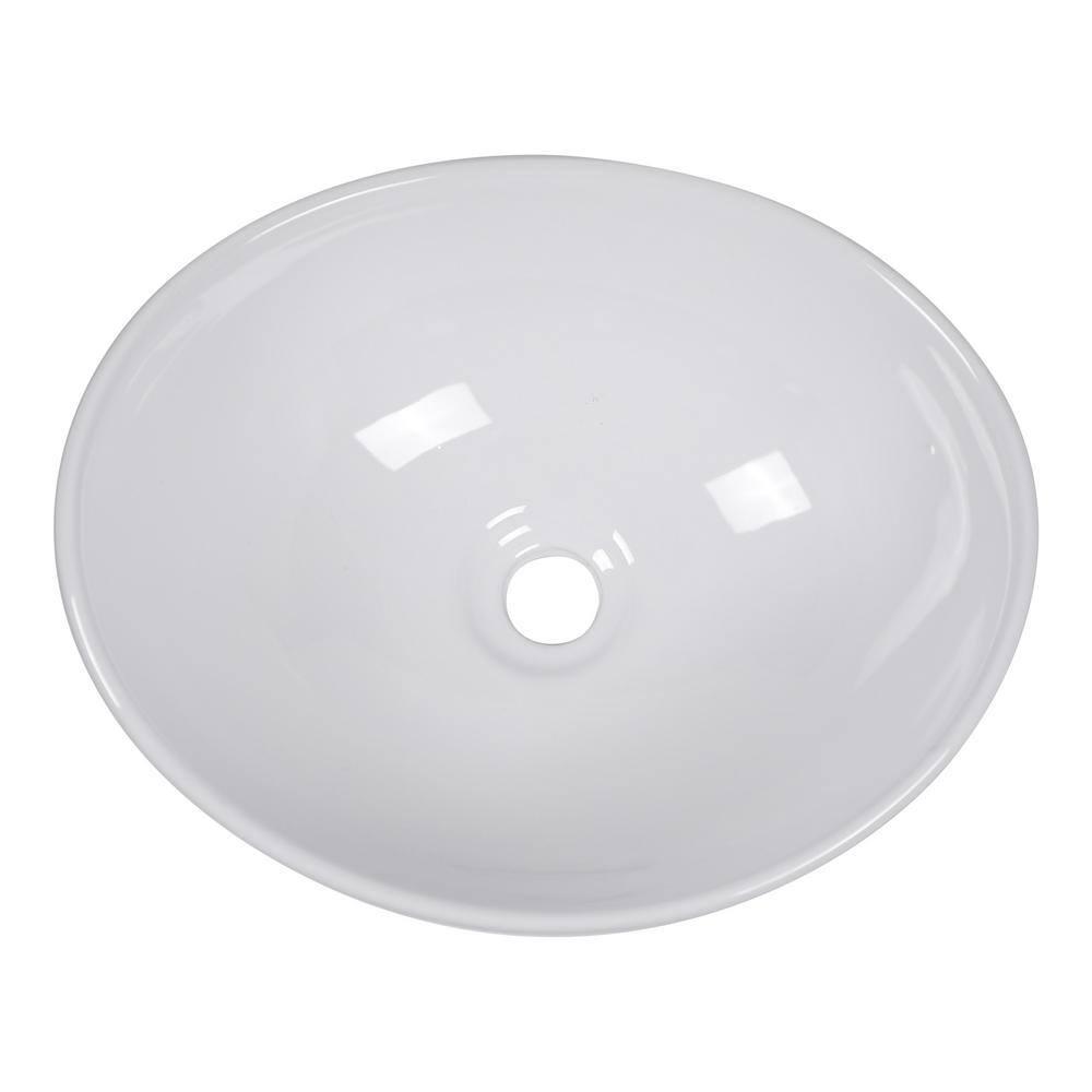 Glossy White Oval Ceramic Above-Counter Bathroom Sink