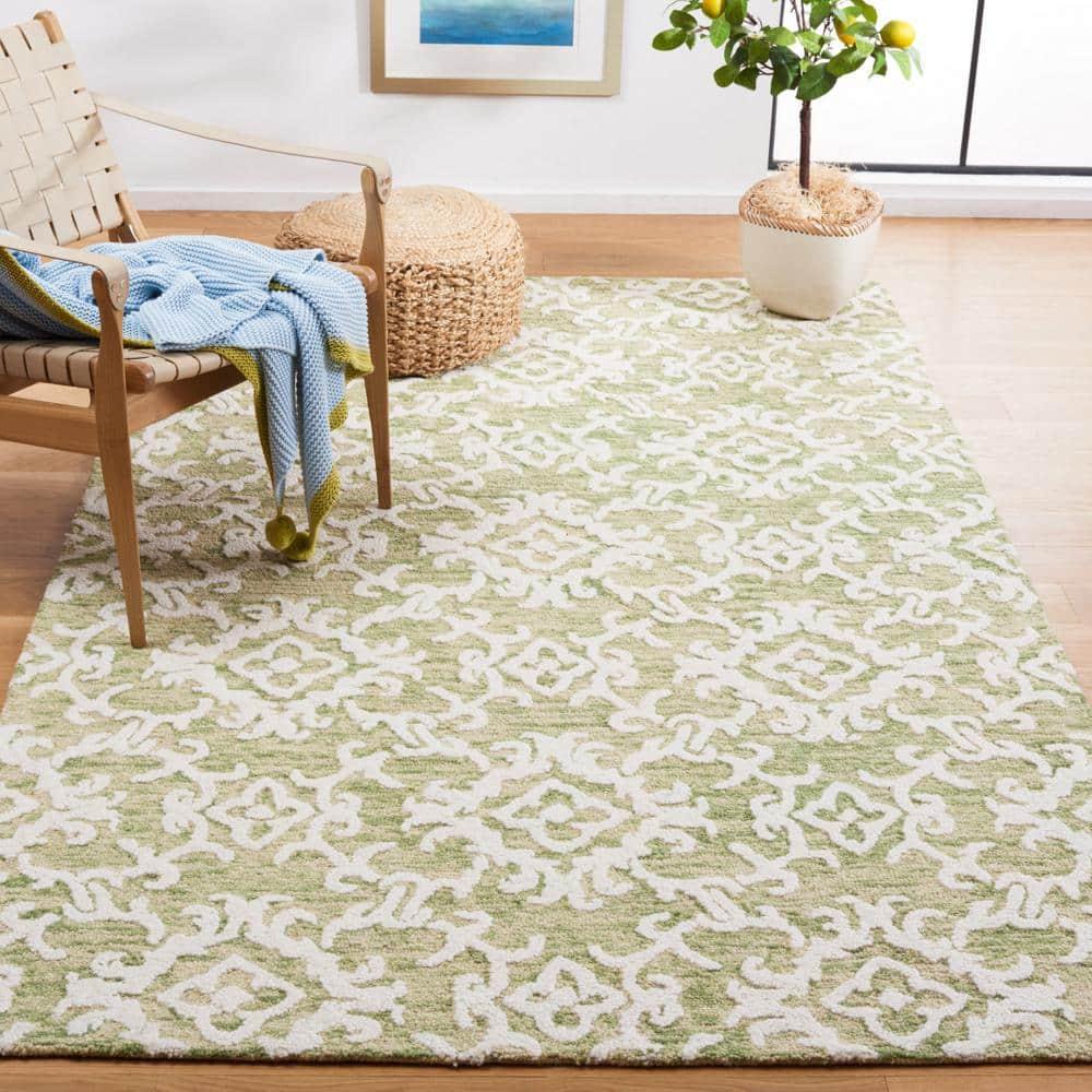 Blossom BLM104 Hand Tufted Area Rug - Light Green/Ivory - 6'x9' - Safavieh.