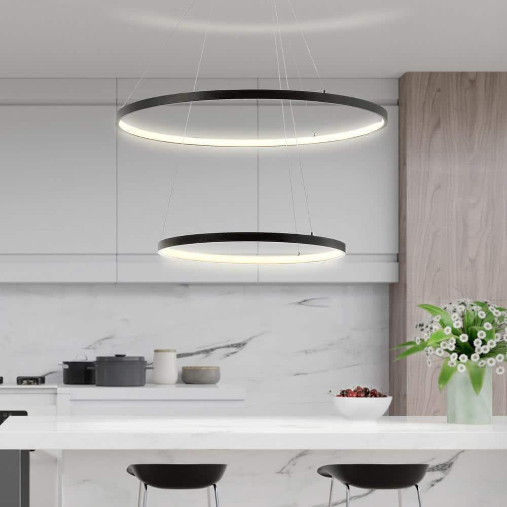 Brice 24" Round Integrated LED Metal Pendant, Matte Black