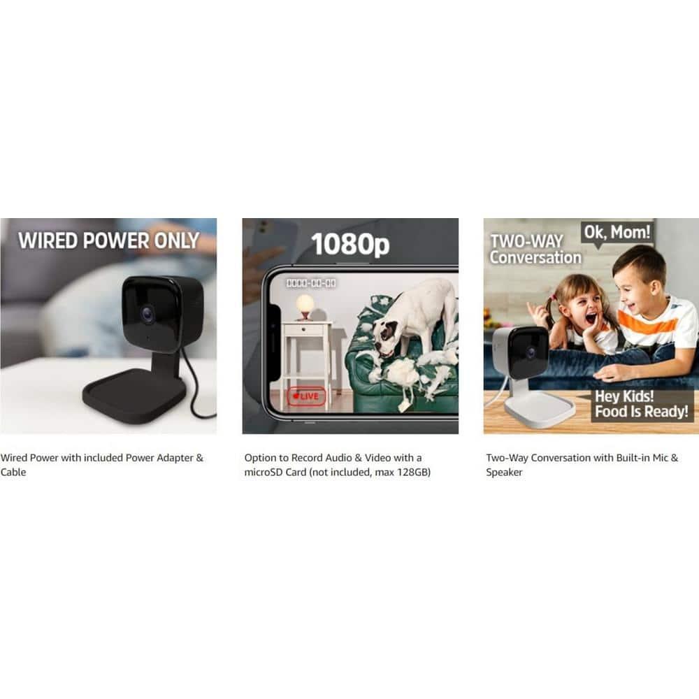 Energizer Connect Foldable 1080P HD Indoor Black Security Camera, Motion Alerts, Corded Electric