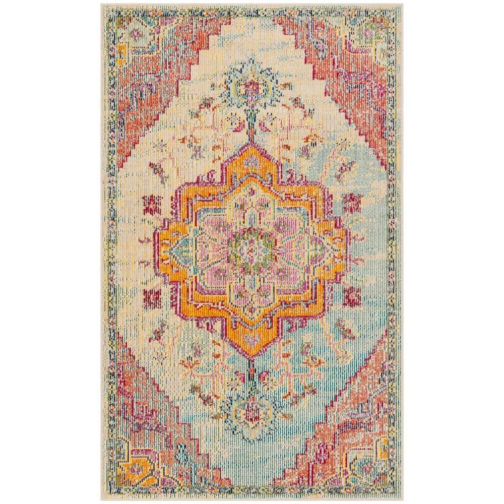 SAFAVIEH Crystal Debra Floral Area Rug, Light Blue/Fuchsia, 3' x 5'