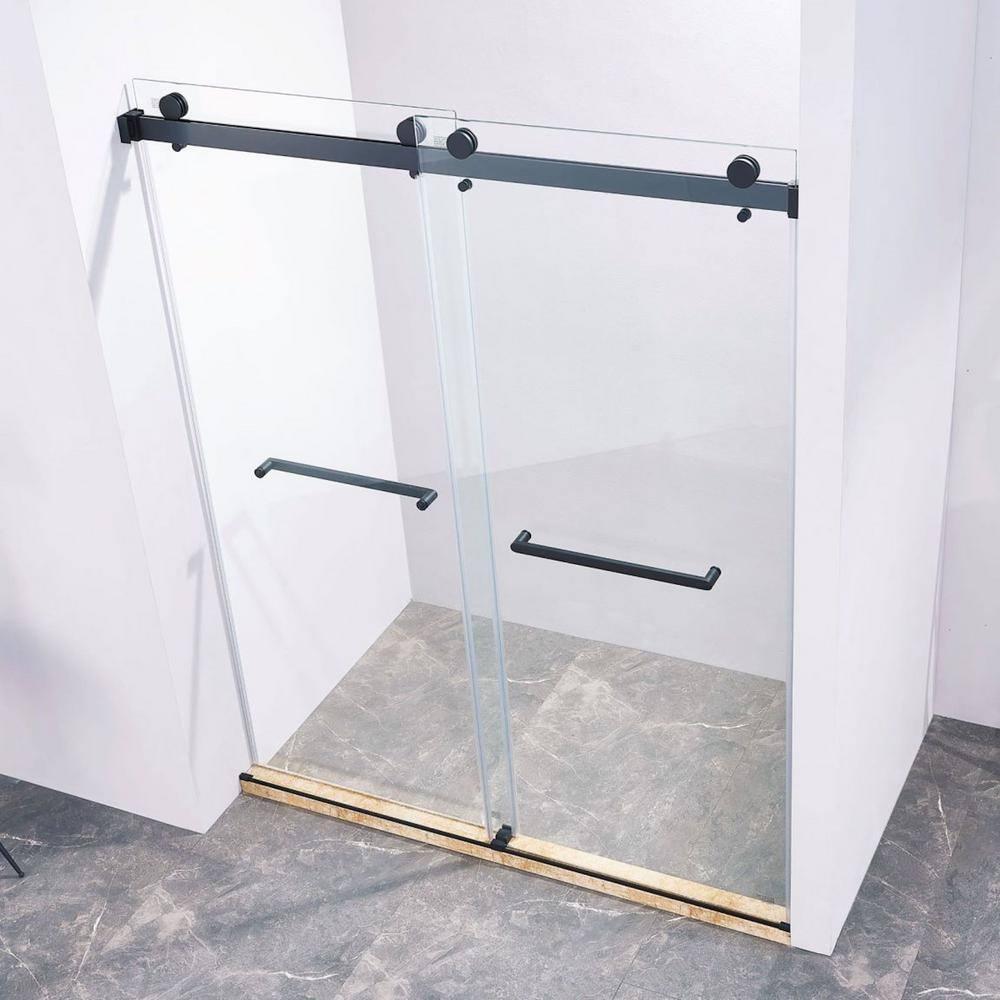 LAWRENCE 56-60"W X 75"H Frameless Double Sliding Shower Door, 304 Stainless Steel In Matte Black, 5/16" (8Mm) Thick SGCC Tempered Clear Glass. | Wayfair