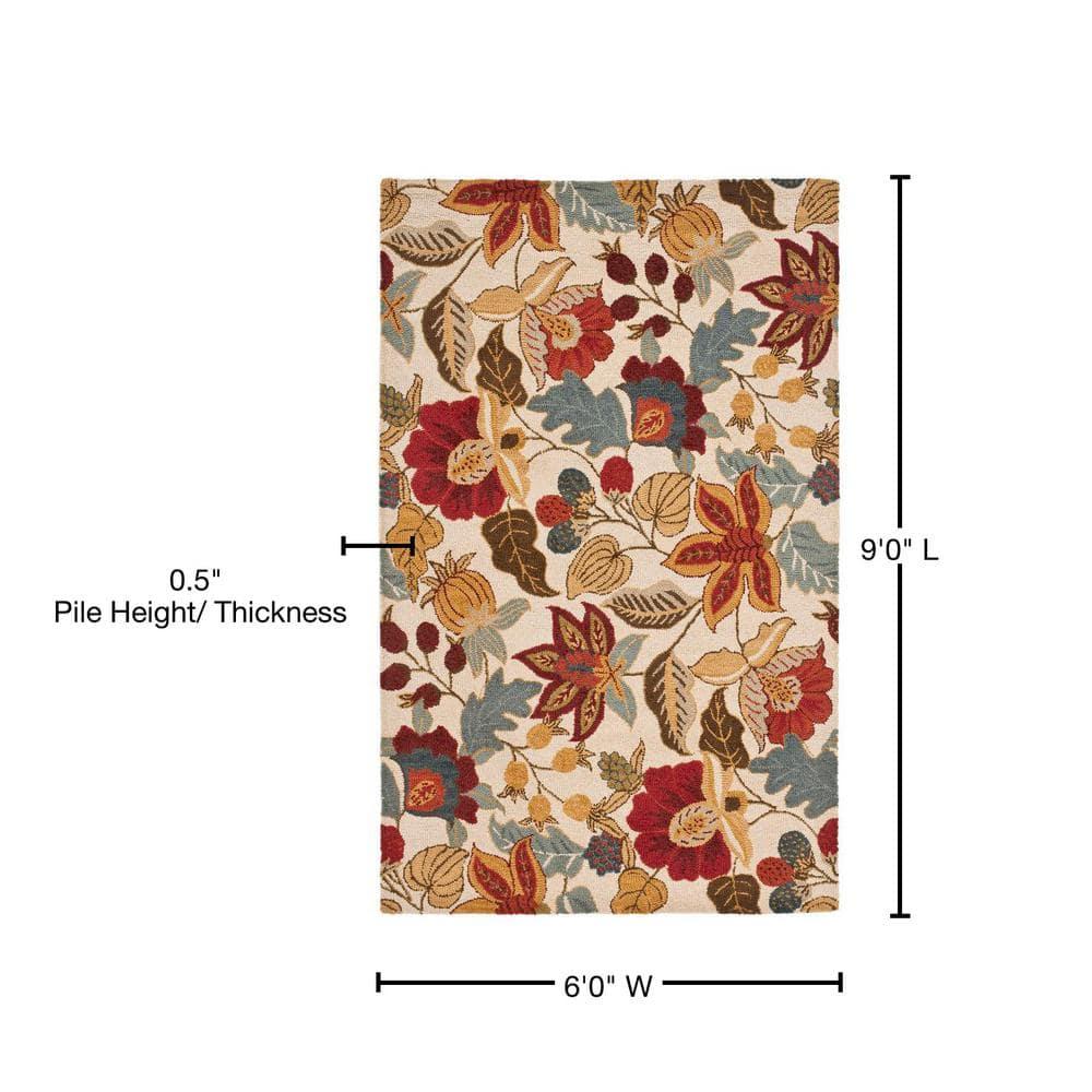 SAFAVIEH Blossom Lena Floral Flowers Wool Area Rug, Ivory/Multi, 6' x 9'