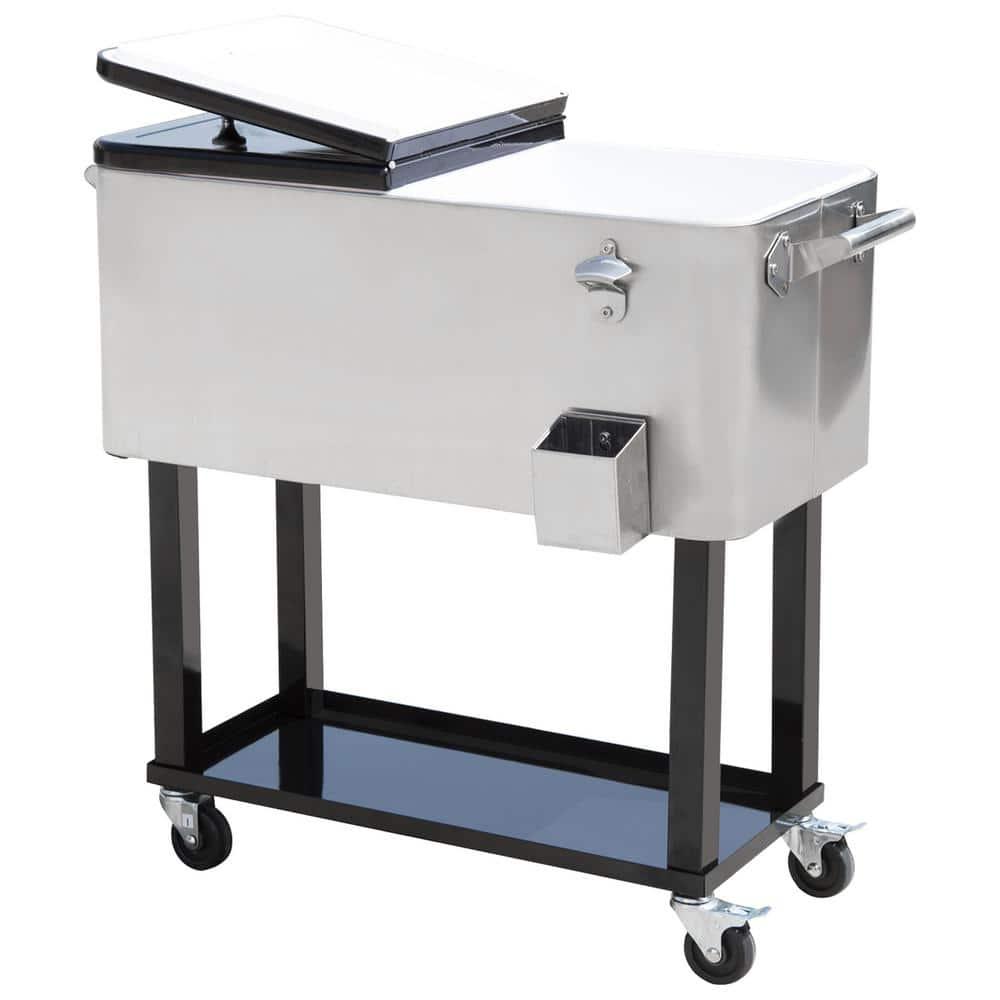 IRHOMA Outsunny 80 QT Rolling Cooling Bins Ice Chest on Wheels Outdoor Stand Up Drink Cooler Cart for Party