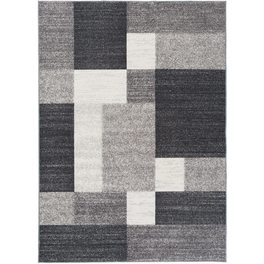 World Rug Gallery Modern Boxes Design Non-slip (Non-skid) Gray 3'3" x 5' Area Rug