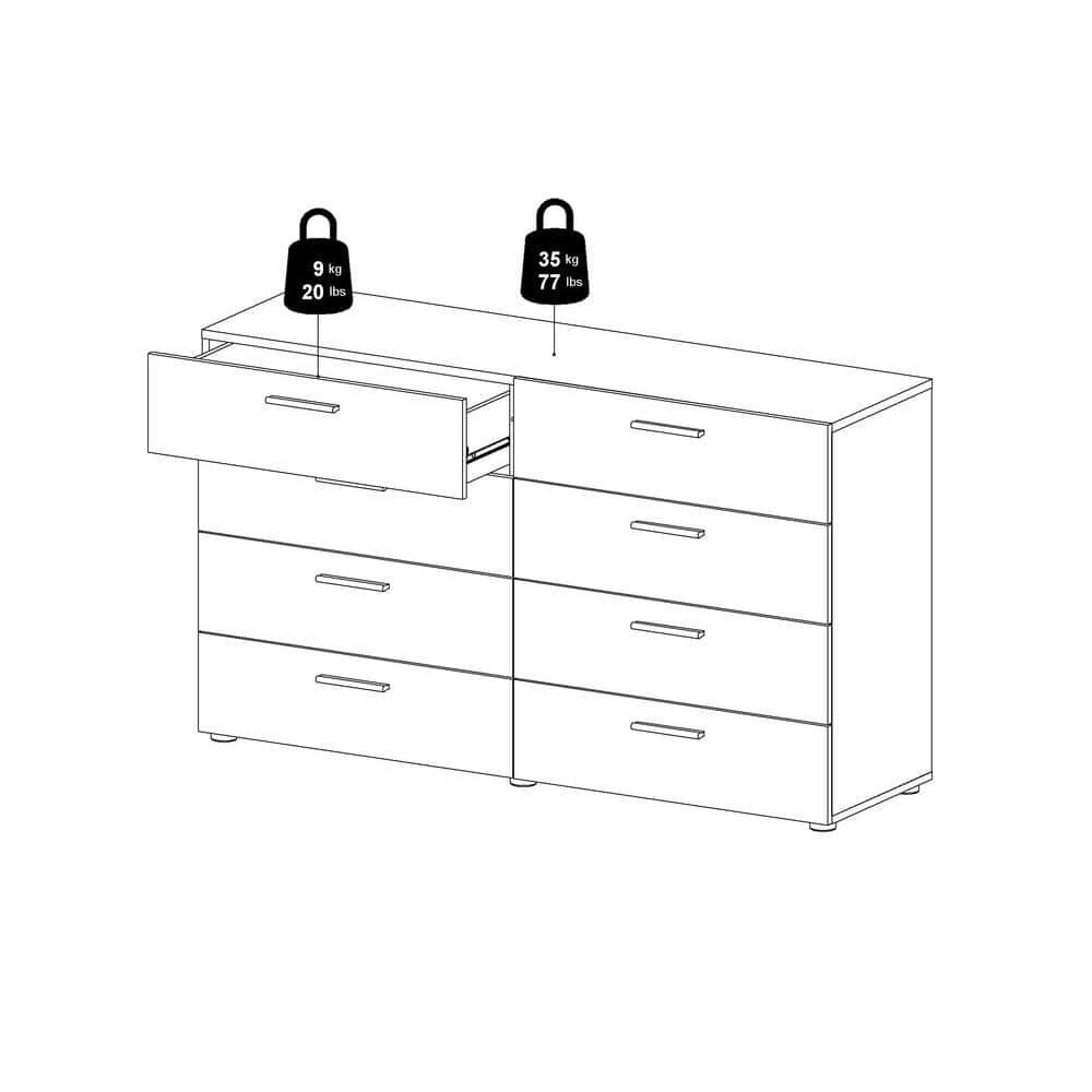 Tvilum Loft 8 Drawer Double Dresser for Adults, Oak Structure and White High Gloss