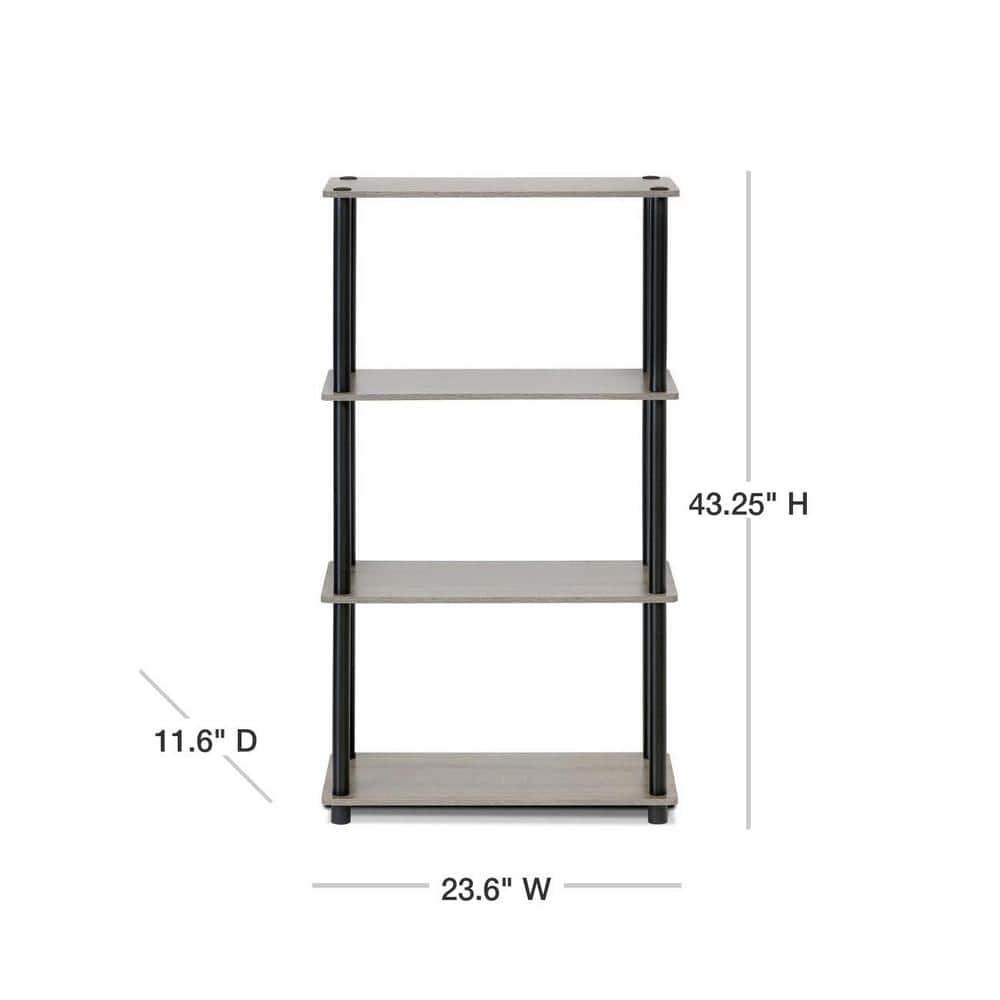 Furinno 18028GYW-BK Turn-S-Tube 4-Tier Multipurpose Shelf Display Rack with Square Tube - French Oak Grey & Black