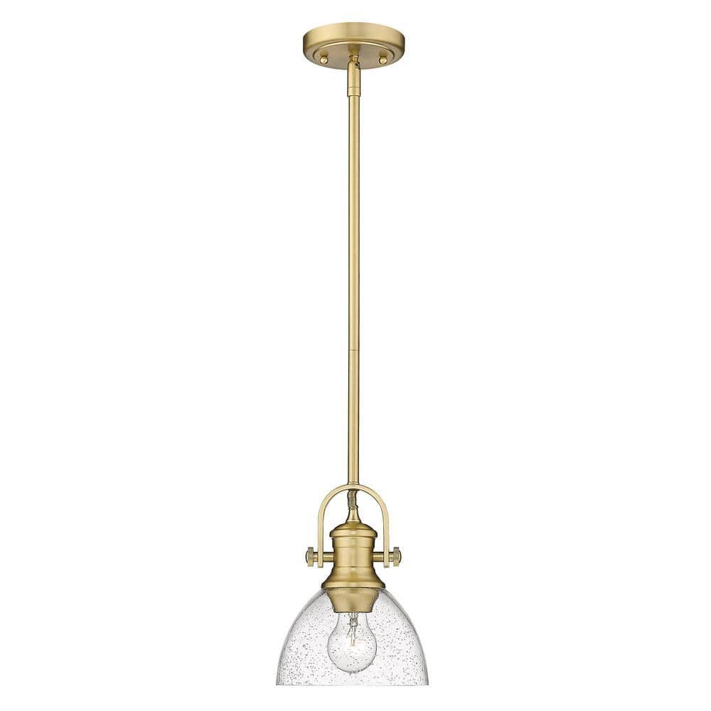 Golden Lighting Hines 1-Light Mini Pendant in Brushed Champagne Bronze with Seeded Glass