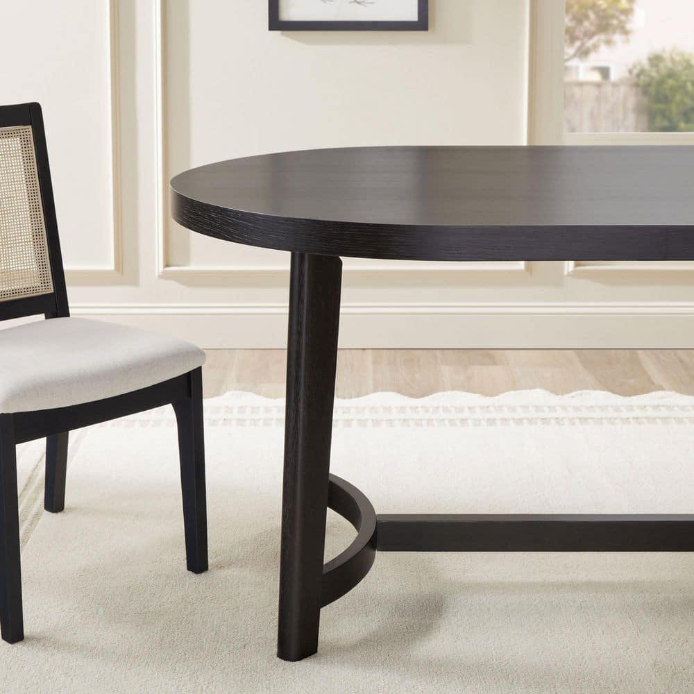 Walker Edison Modern Farmhouse Rustic Solid Oak Wood Oval Dining Table for 6 - Black Oak
