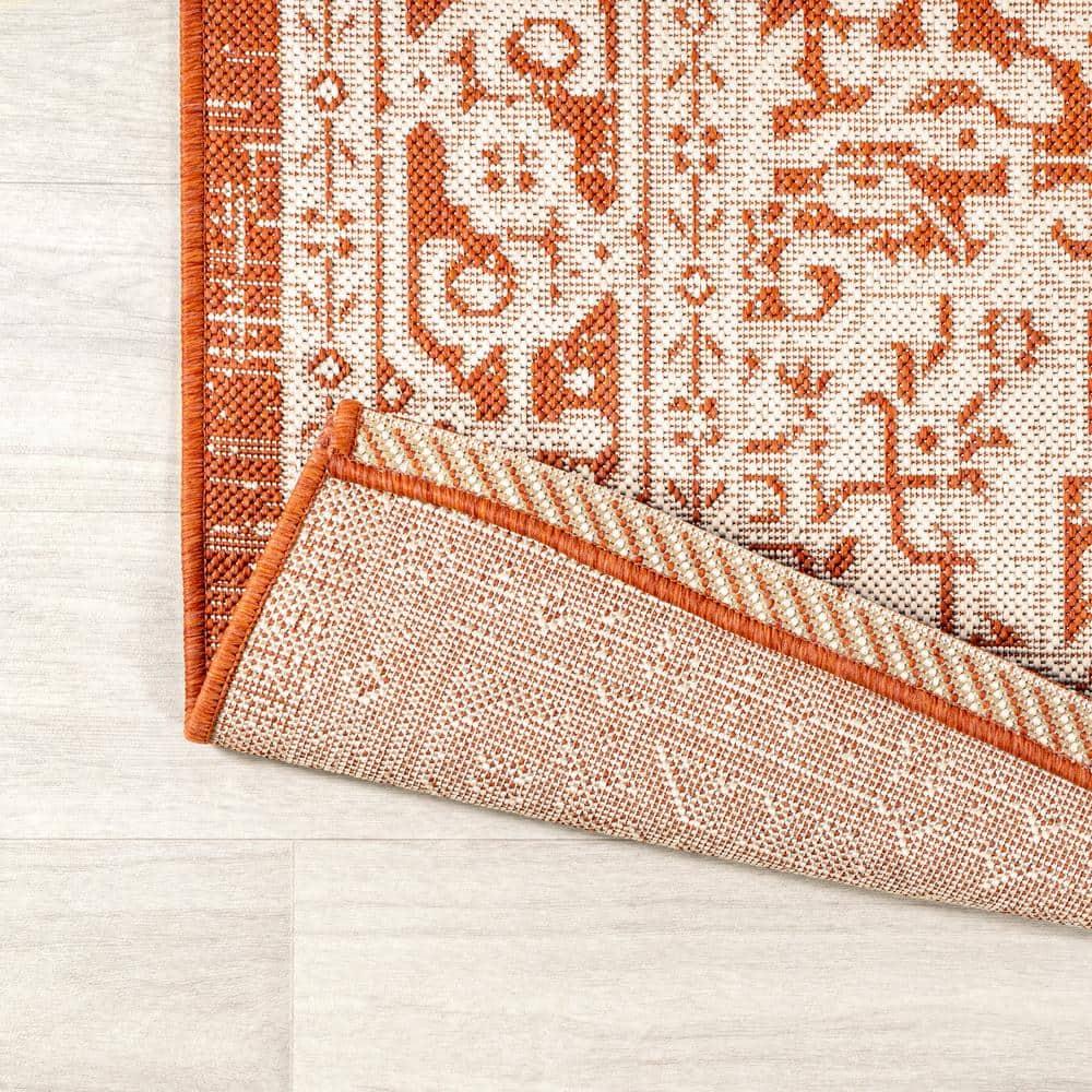 2' x 8' Sinjuri Medallion Textured Weave Indoor/Outdoor Runner Rug, Orange/Cream - JONATHAN Y