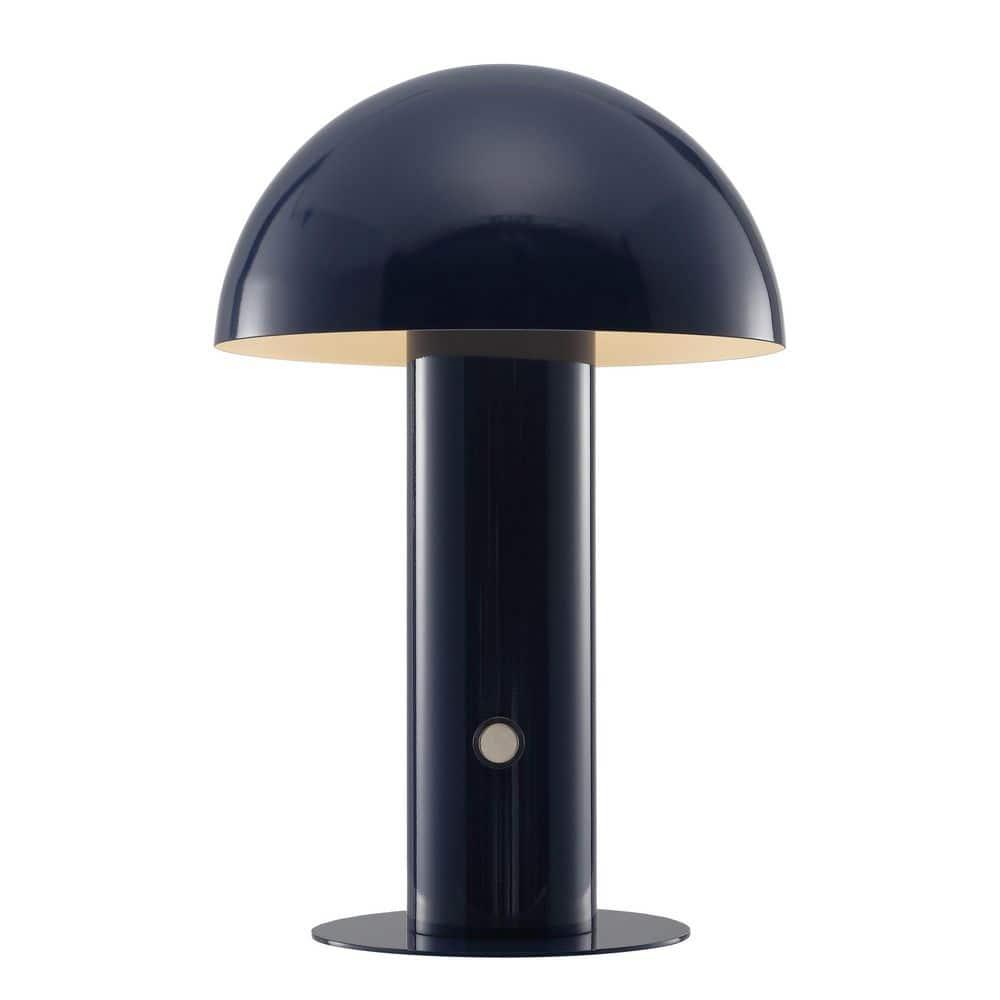 JONATHAN Y JYL7115E Boletus 10.75" Contemporary Bohemian Rechargeable/Cordless Iron Integrated Portable LED Mushroom Table Lamp, Modern, Coastal for living room, dinning room, bedroom, Navy